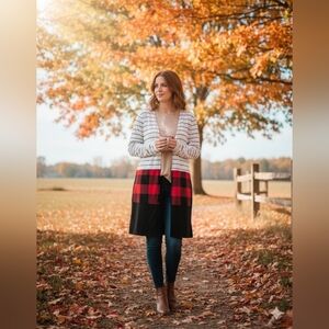 Elegant Striped and Plaid Cardigan New XL Pockets Long
